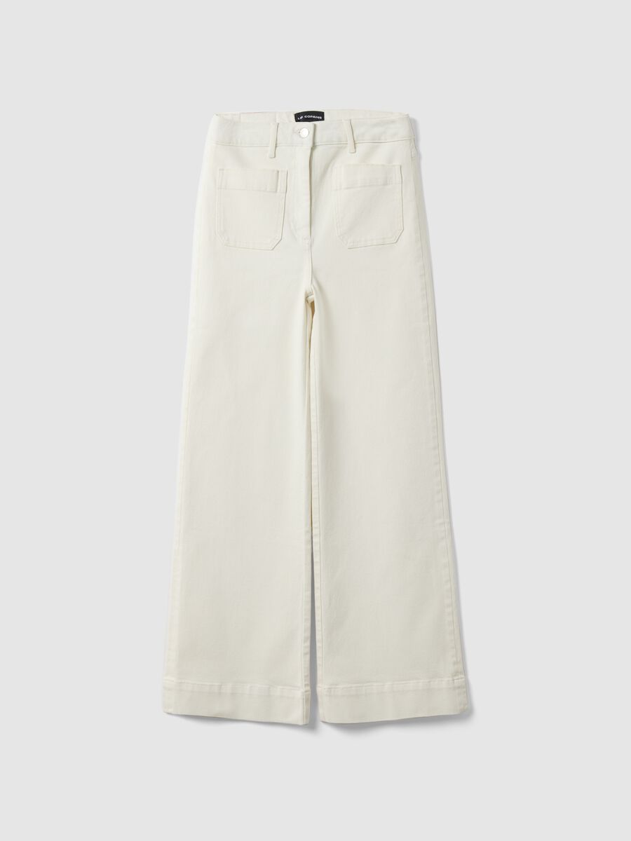 Pantaloni in cotone elasticizzato bianchi regular fit_4