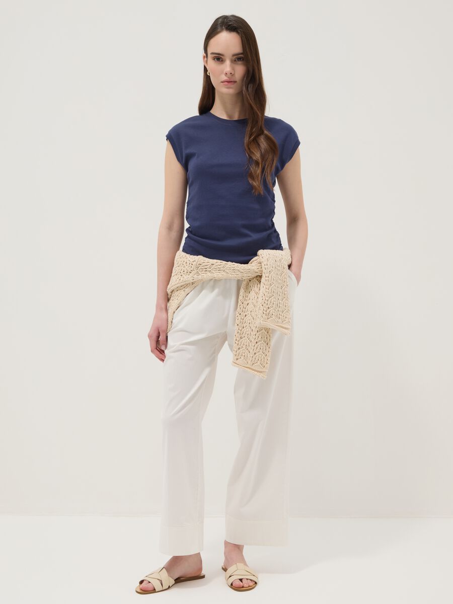 Blue pure cotton tank top with side ruching, regular fit_2