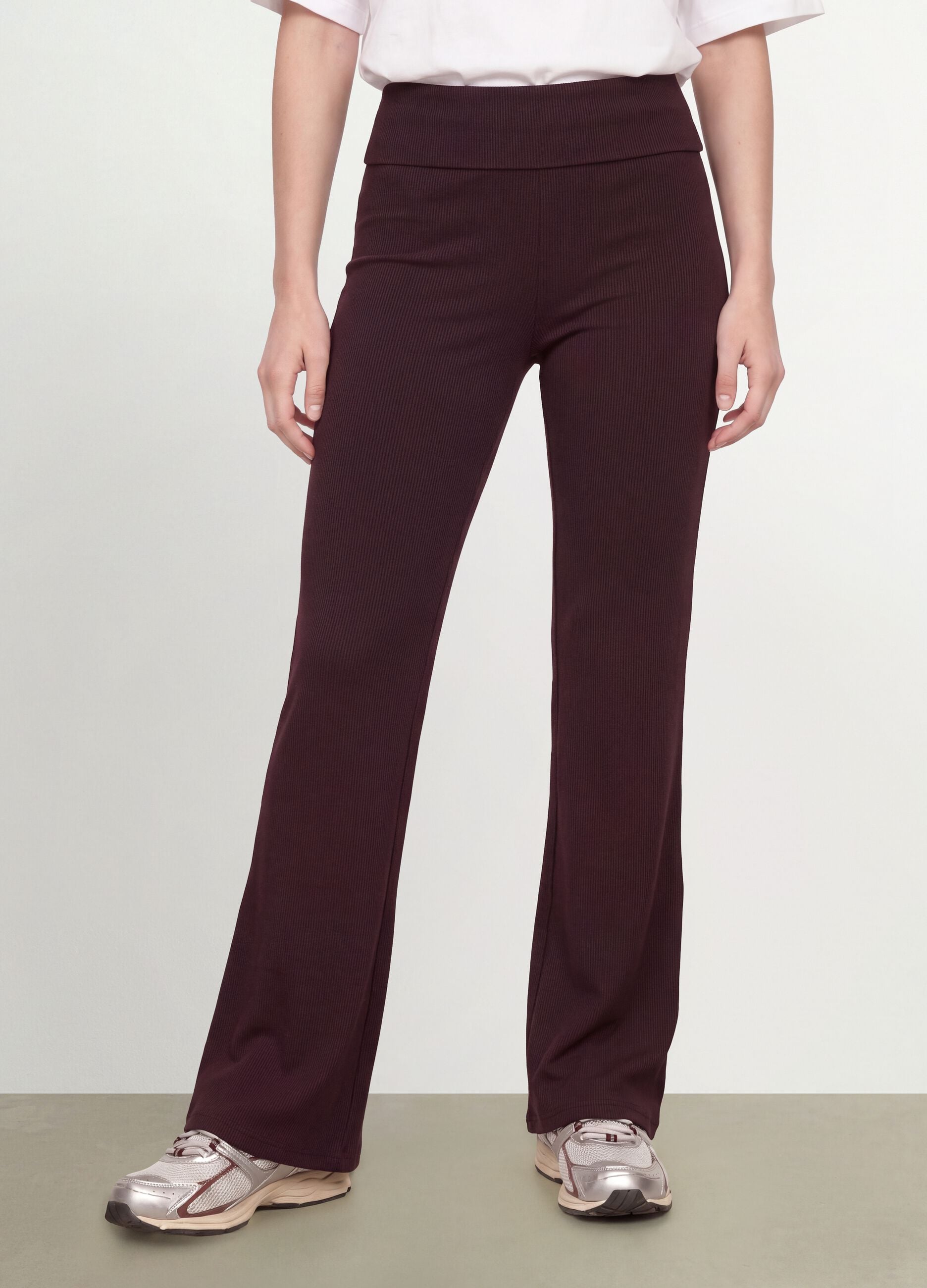 Brown ribbed pure cotton flared leggings