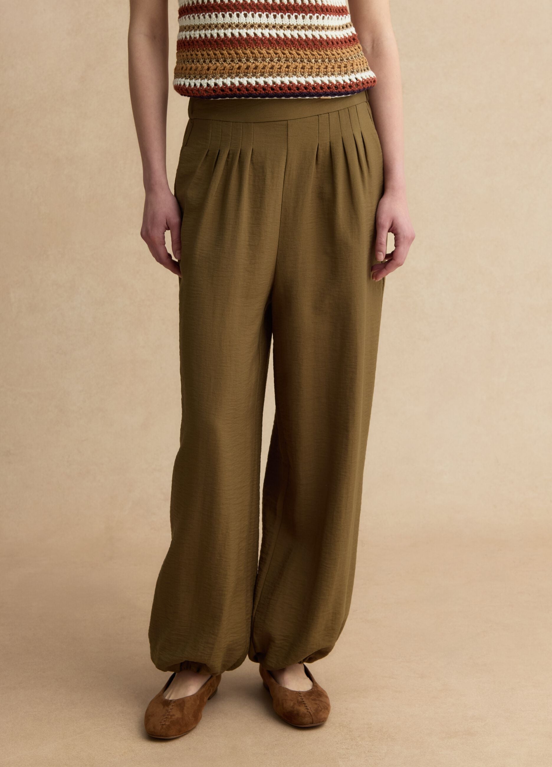 Green viscose blend trousers