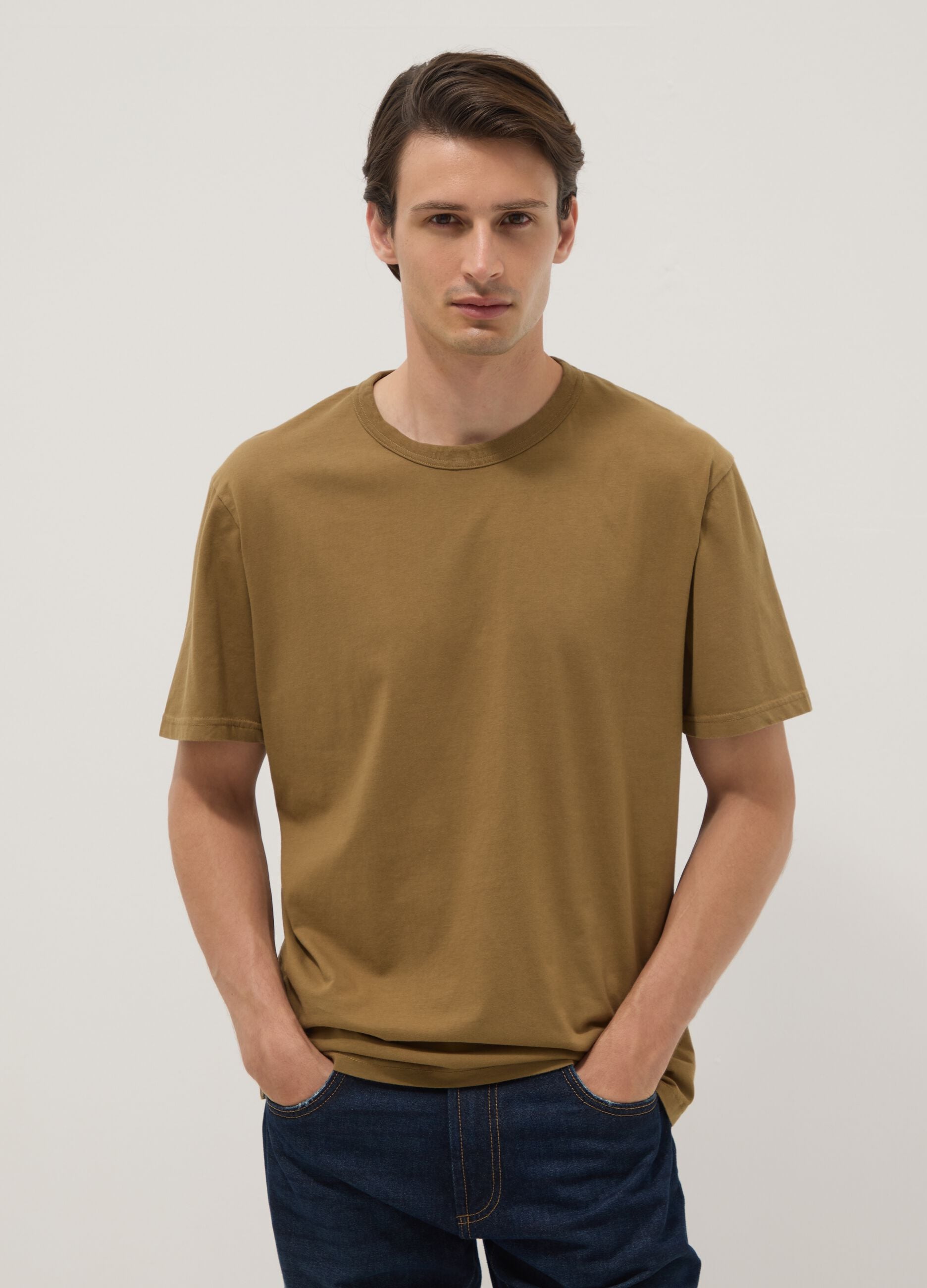 Brown pure cotton relaxed-fit T-shirt