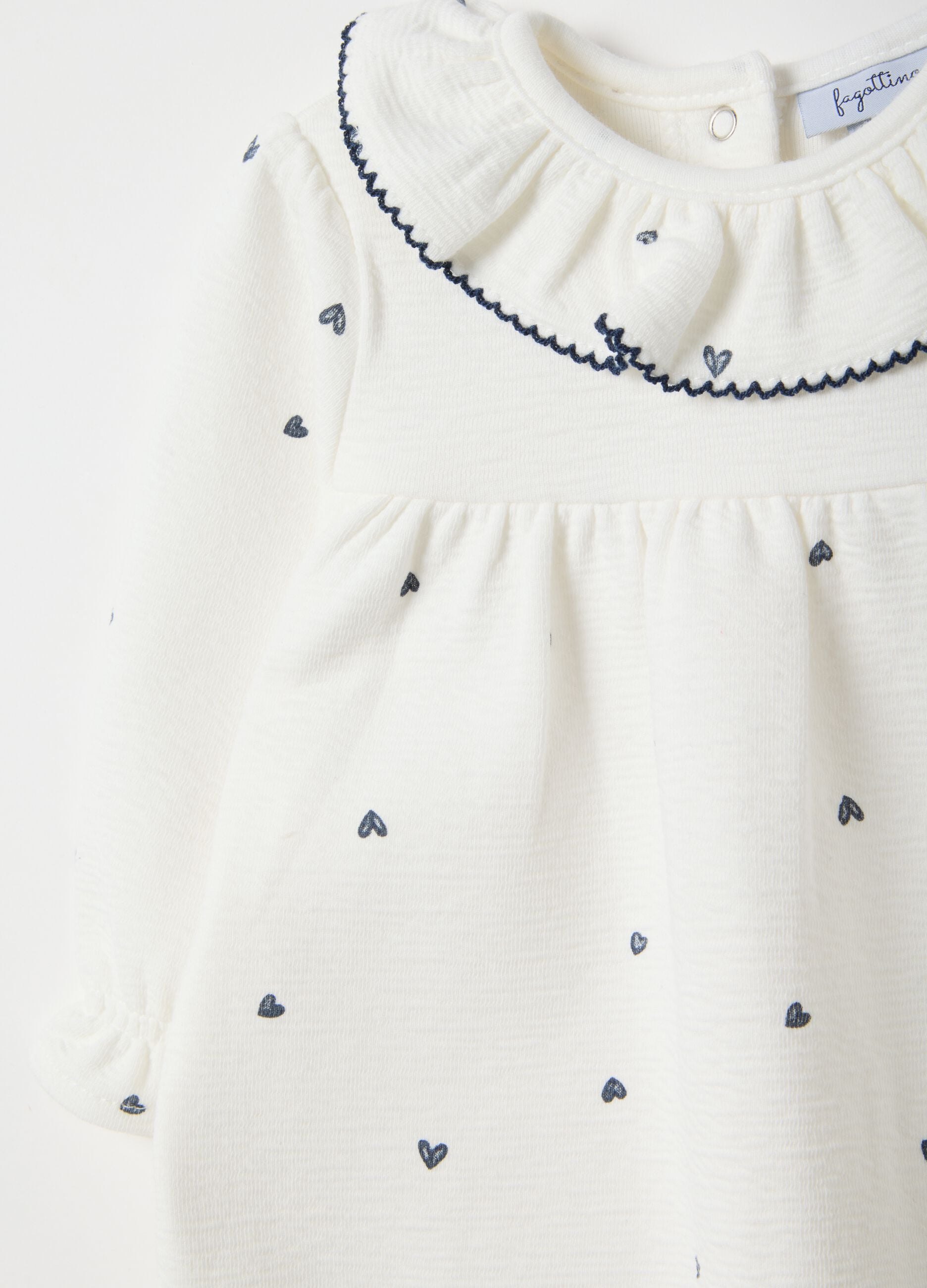 White cotton blend baby girl romper regular fit with frilled collar