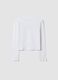 White organic cotton cropped T-shirt with ribbed neckline for girls_5