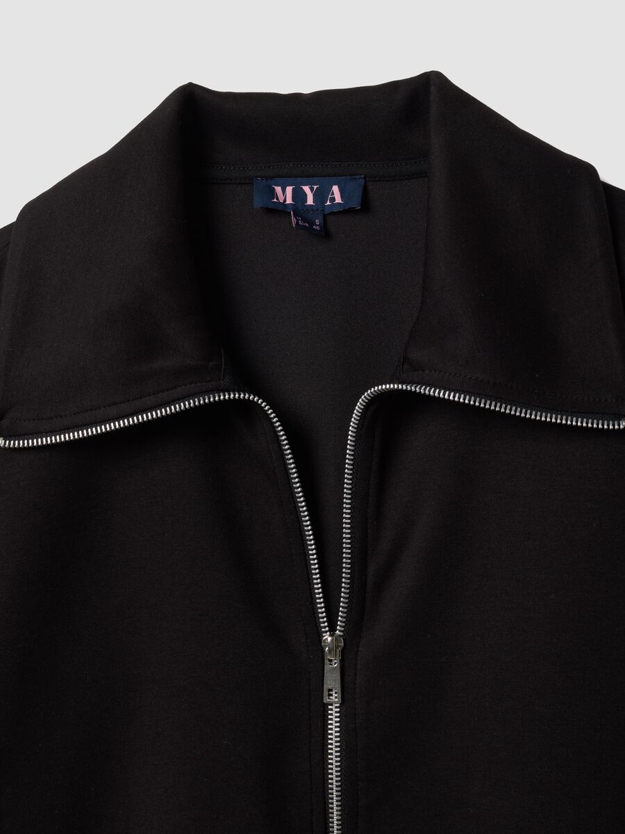 Black full-zip stretch viscose sweatshirt with collar_1