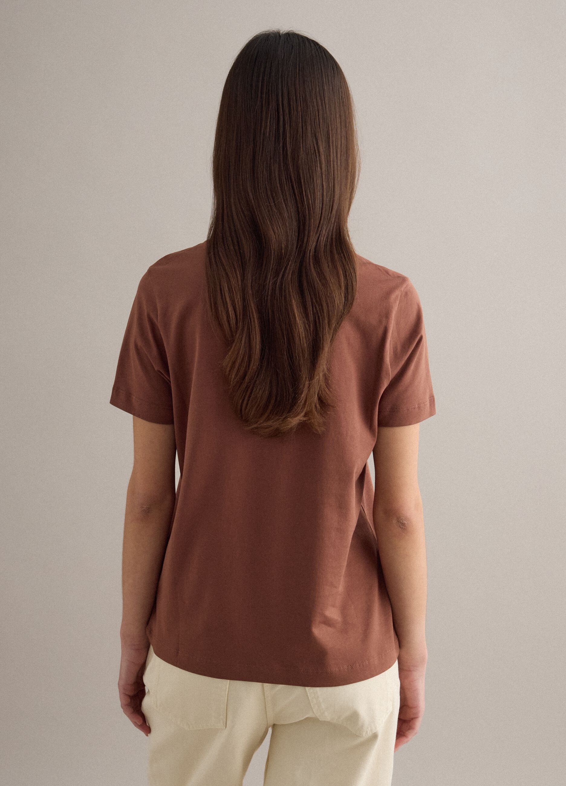 Brown crew neck pure cotton regular fit T-shirt