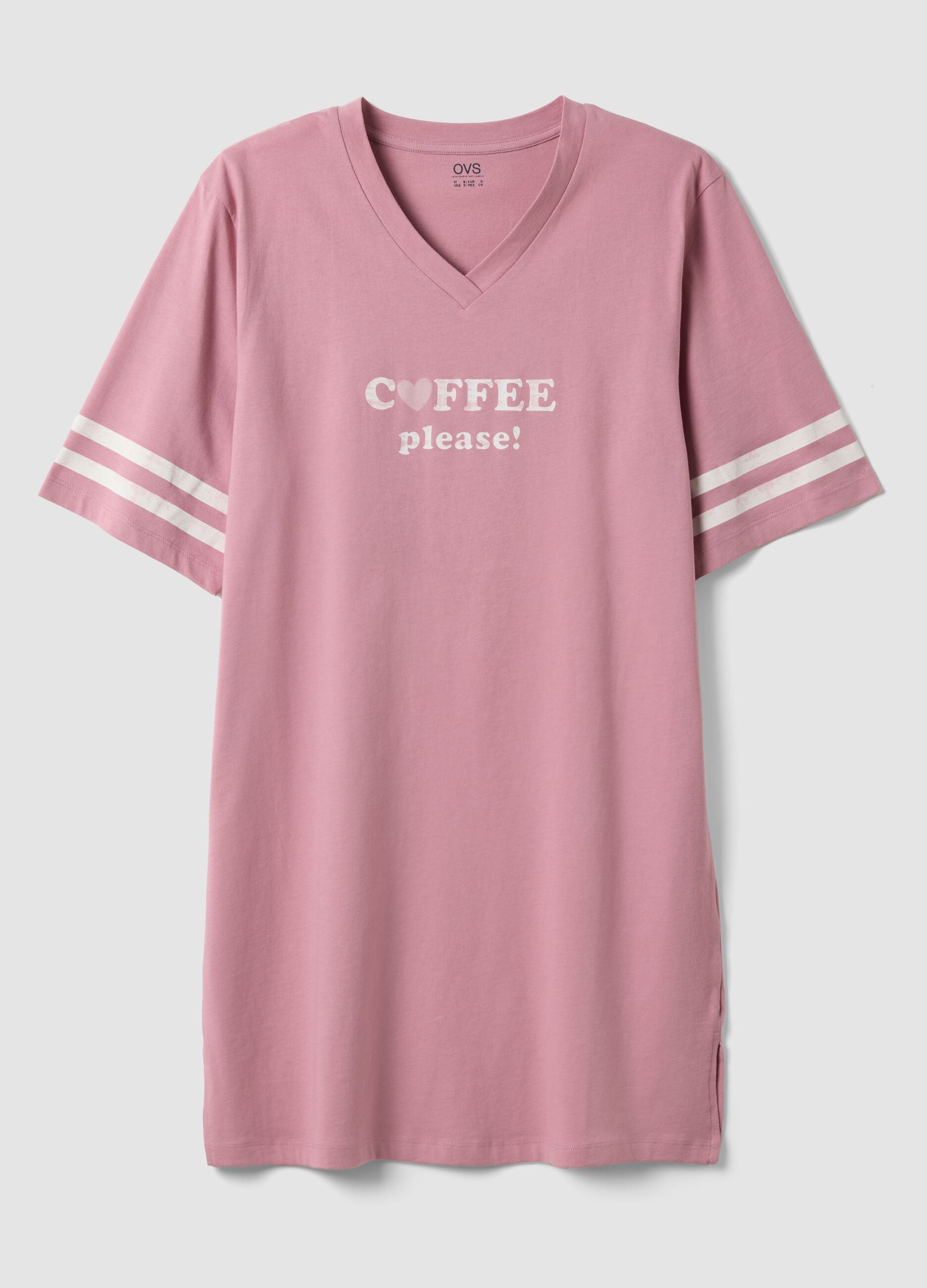 Pink pure organic cotton V-neck nightshirt with print