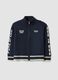 Blue zip-up cardigan with racing embroidery_0