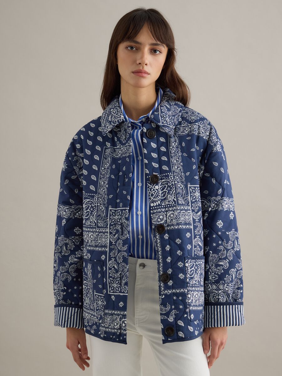 Multicolour padded jacket in pure cotton regular fit with pattern_0