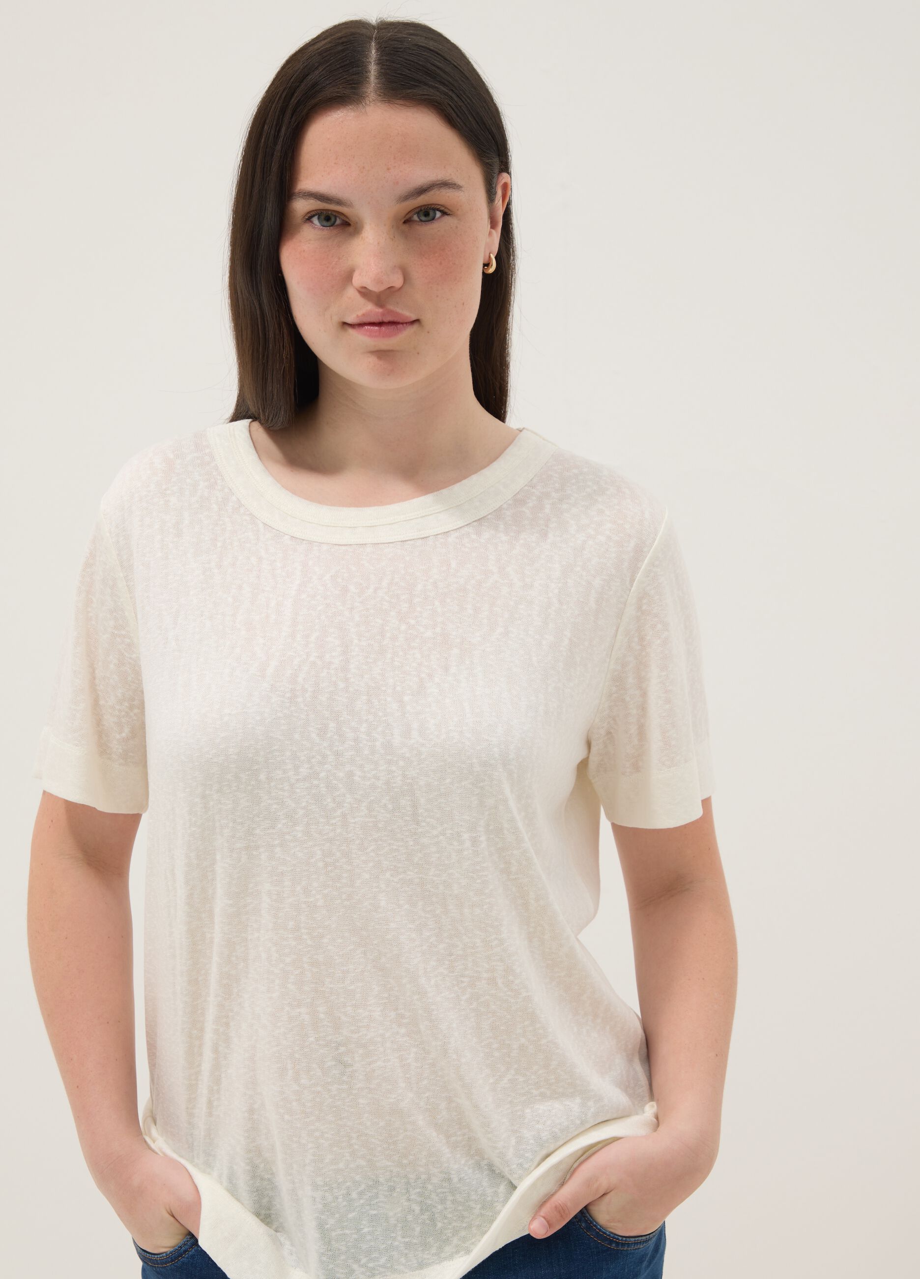 White viscose-blend regular-fit short-sleeve T-shirt