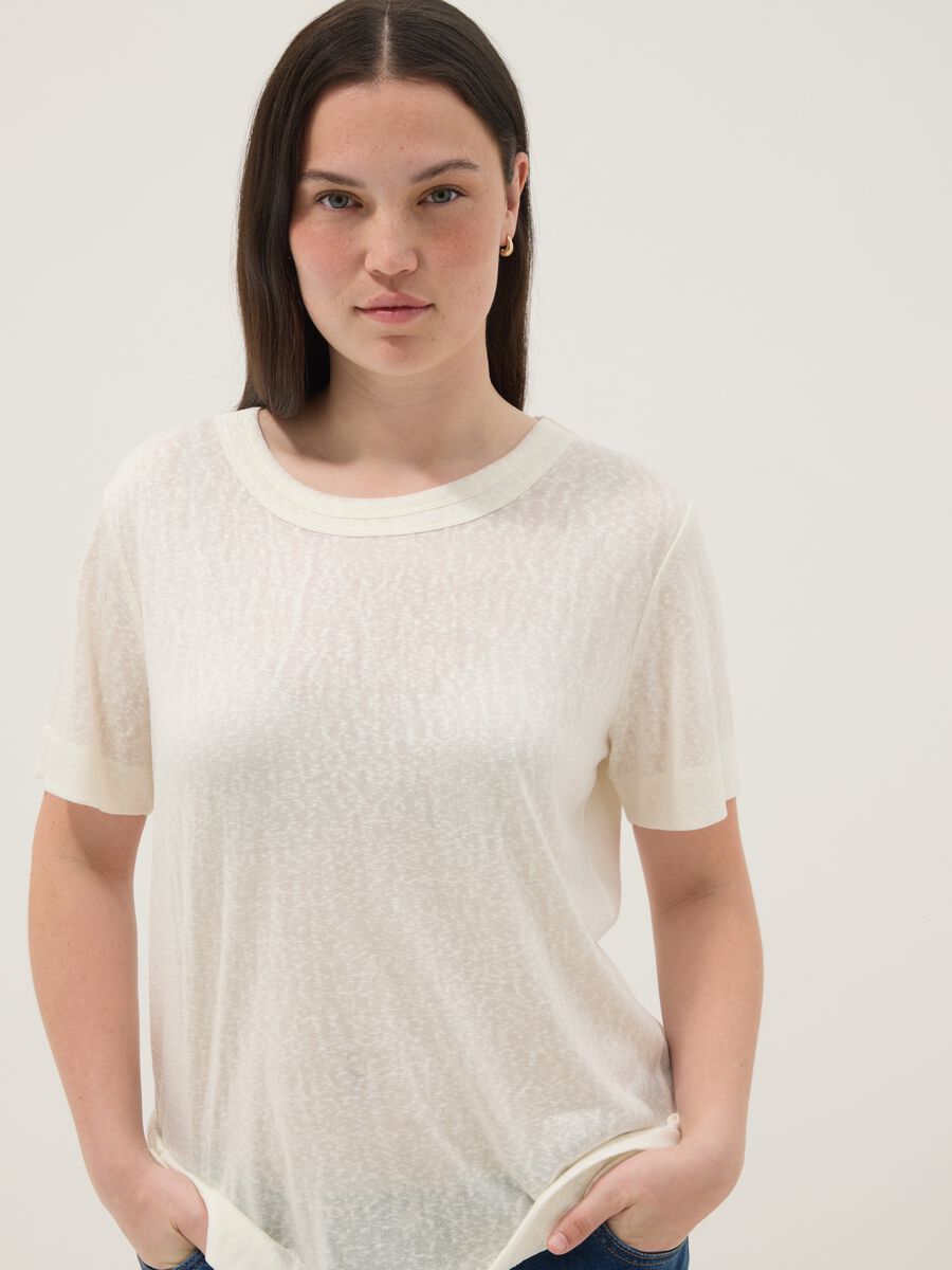T-shirt bianca in misto viscosa a maniche corte regular fit_2