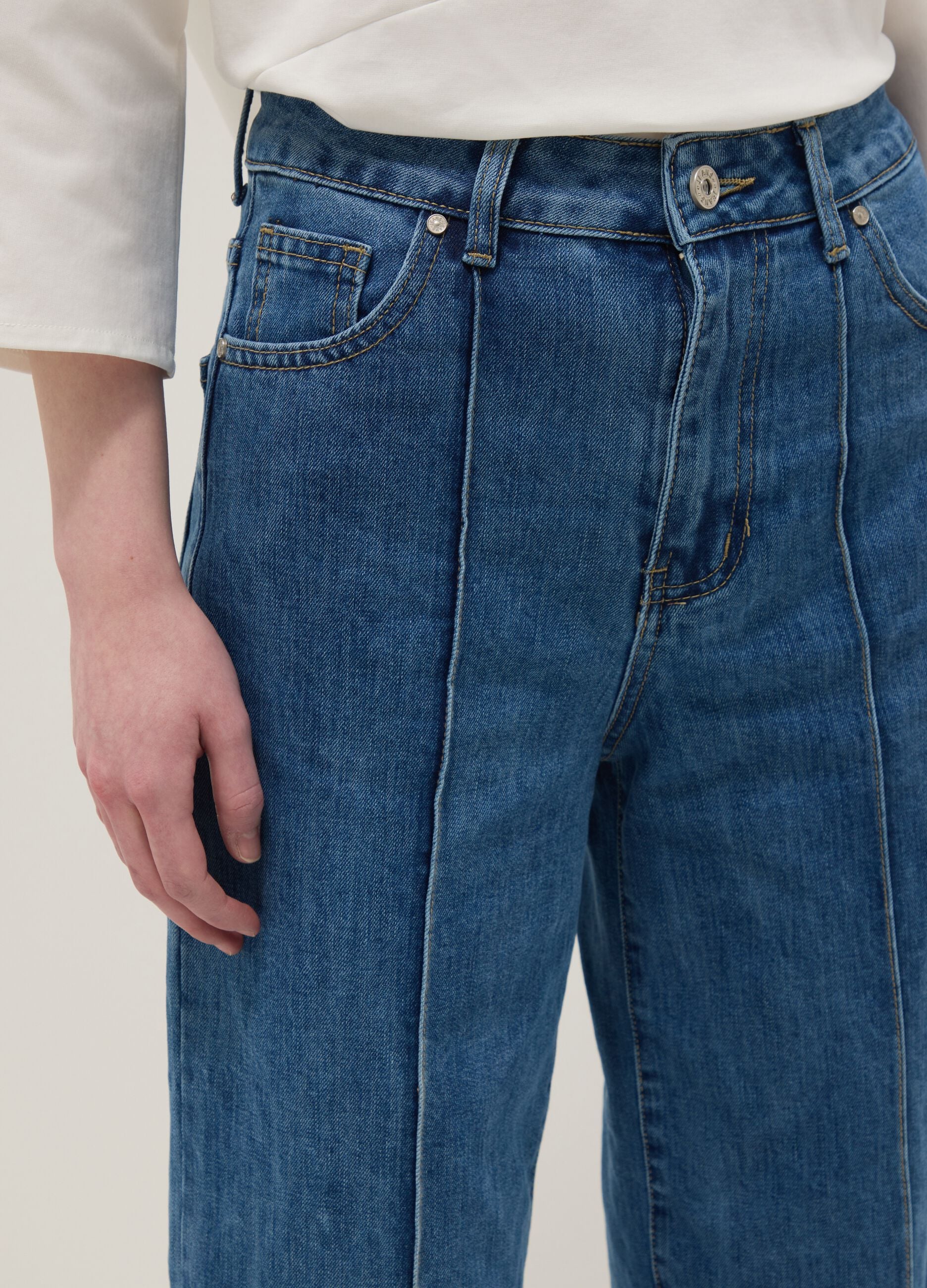 Regular fit blue stretch denim cotton blend trousers