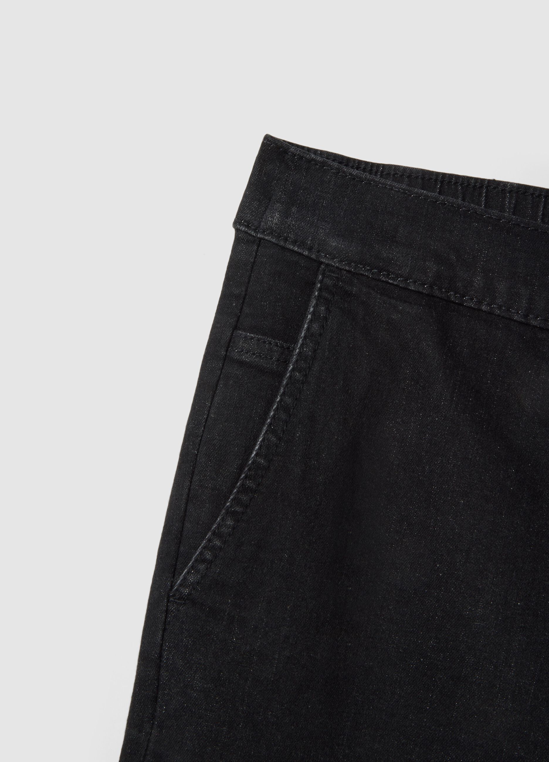 Black stretch cotton wide leg jeans