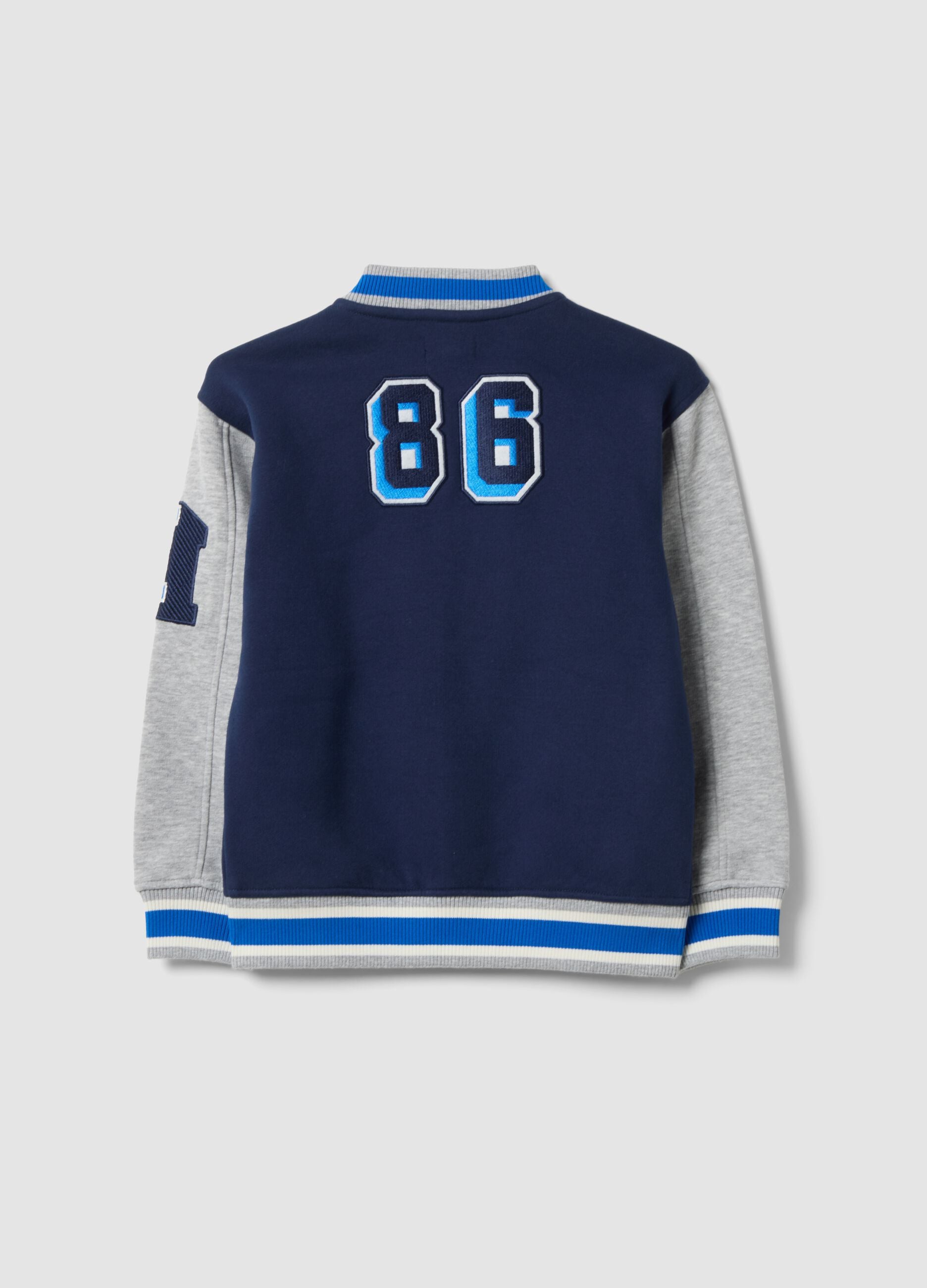 Blue cotton-blend crew-neck sweatshirt with oversized college prints