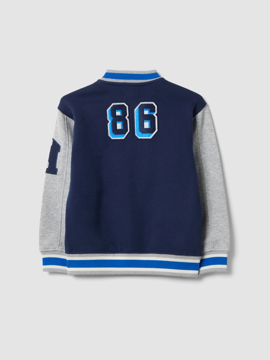 Blue cotton-blend crew-neck sweatshirt with oversized college prints_1