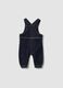 Blue stretch cotton dungarees with teddy bear embroidery for baby_1