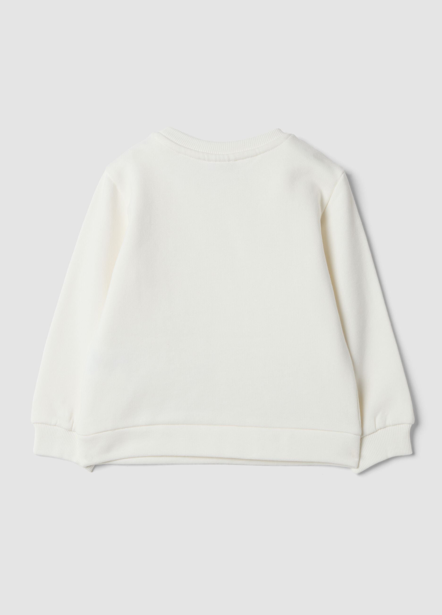 White pure cotton sweatshirt with crew neck and print
