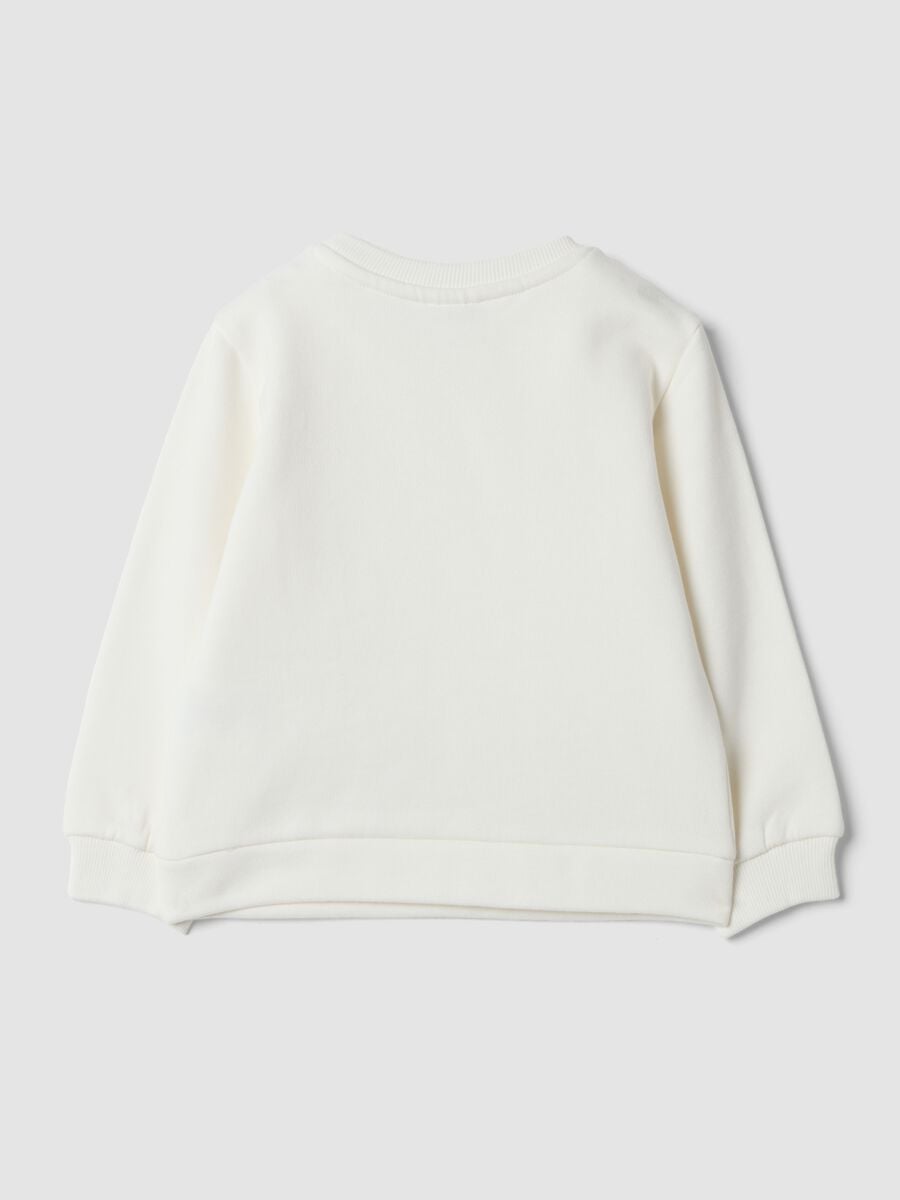 White pure cotton sweatshirt with crew neck and print_1