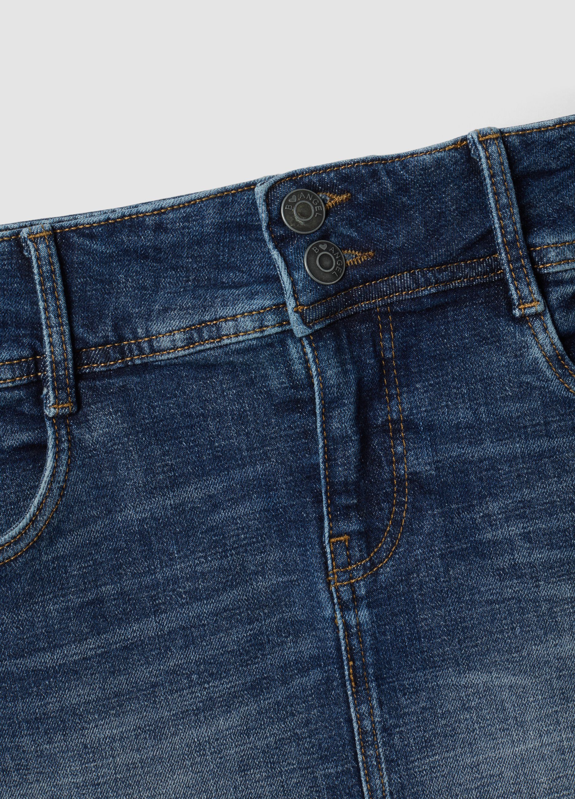 Blue stretch cotton denim mini skirt