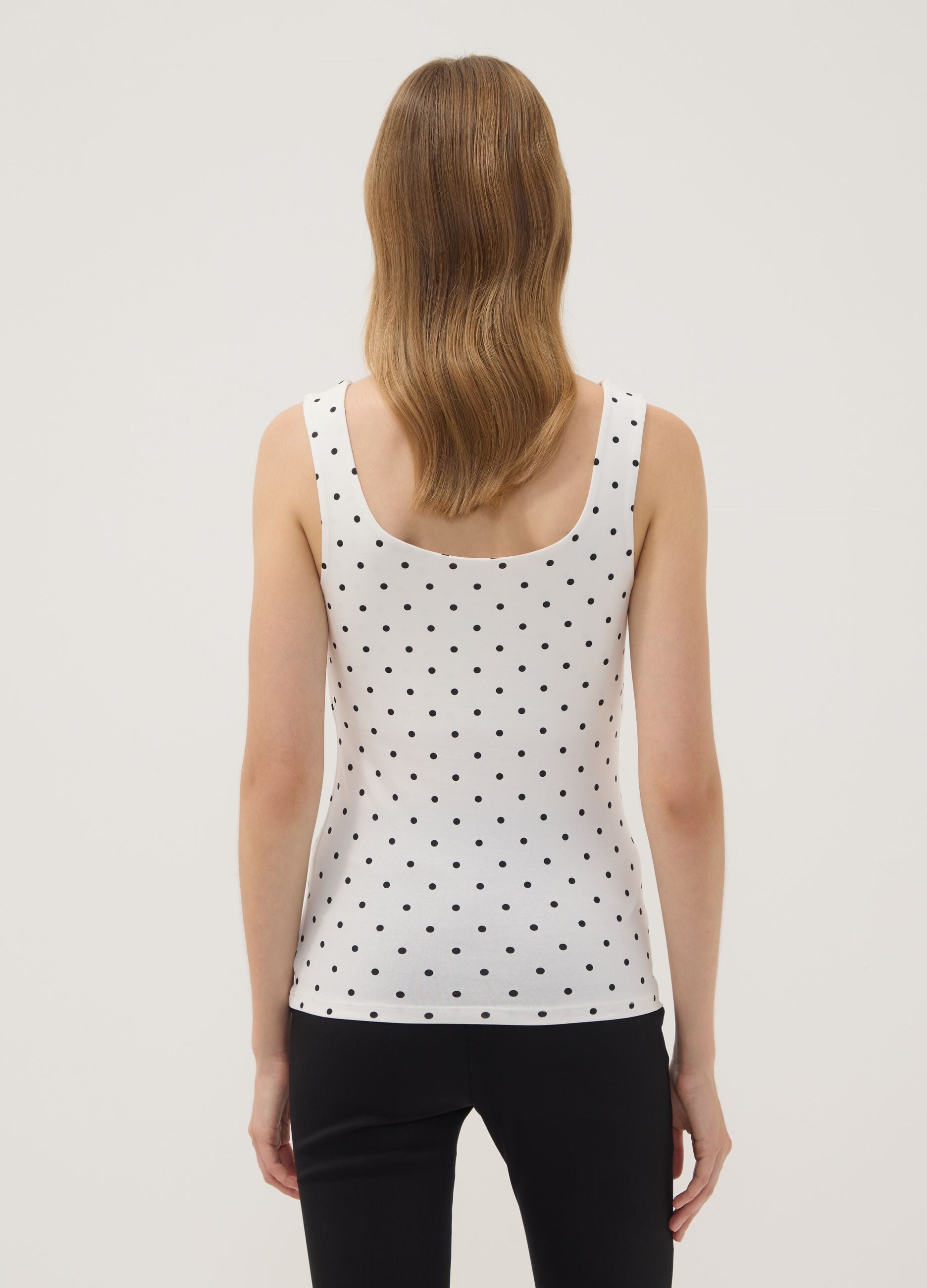 White fitted stretch cotton polka-dot top