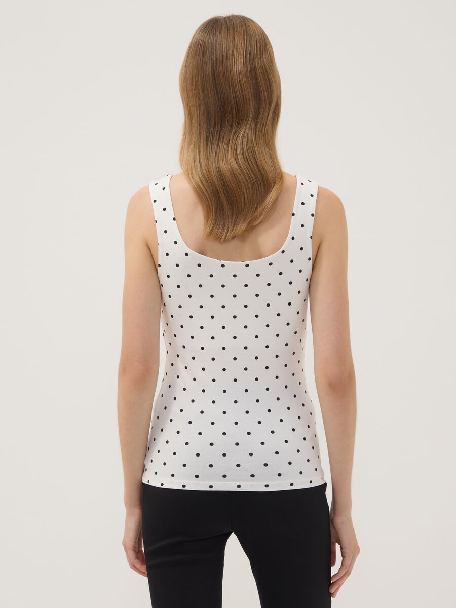 White fitted stretch cotton polka-dot top_3