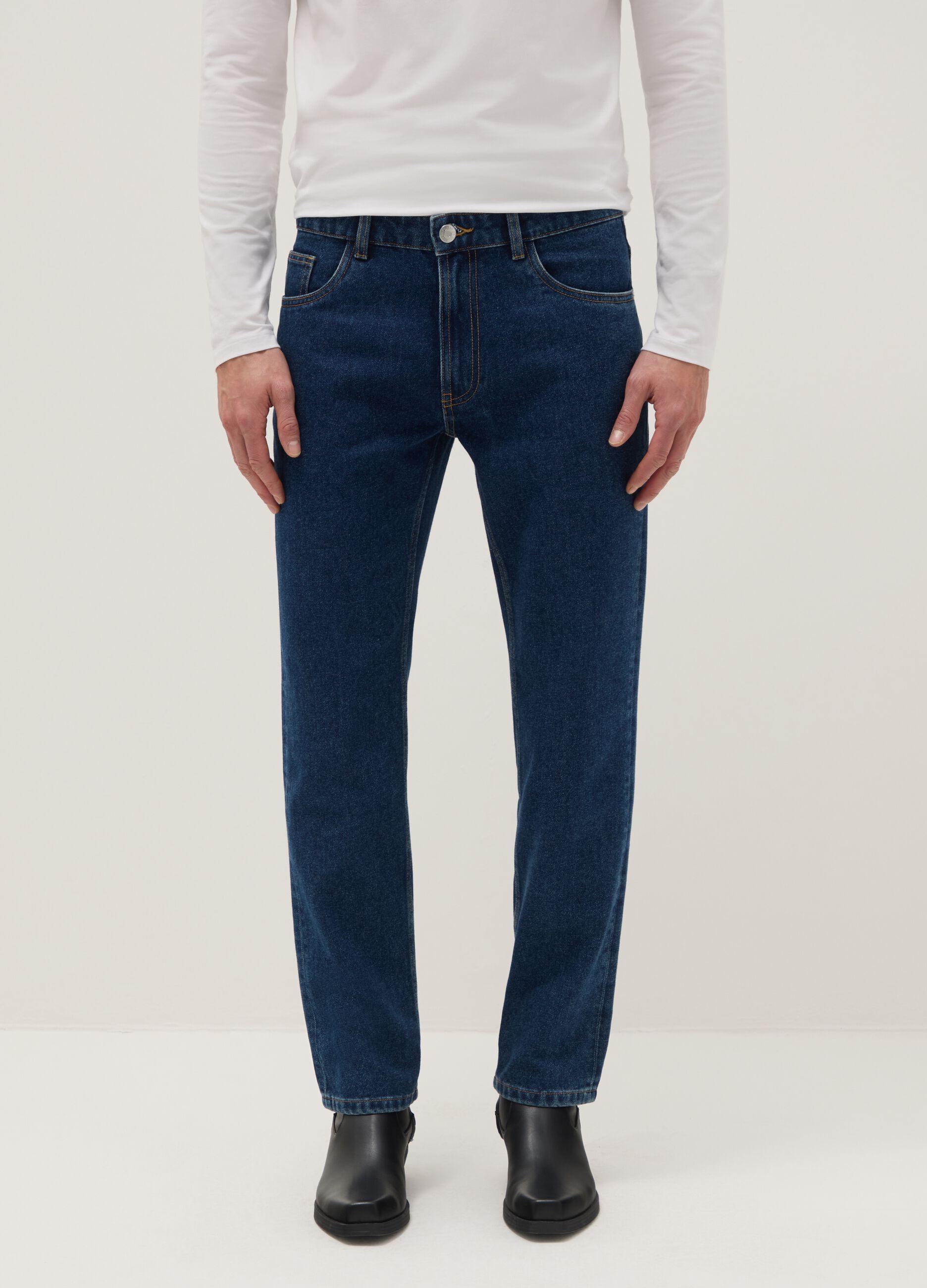 Blue cotton blend trousers with regular fit