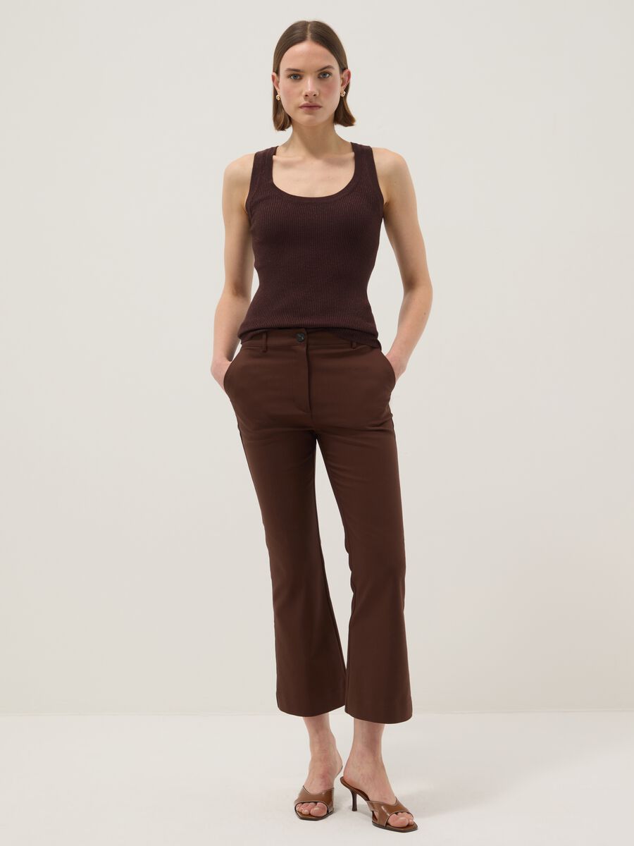 Brown viscose blend fitted tank top_1
