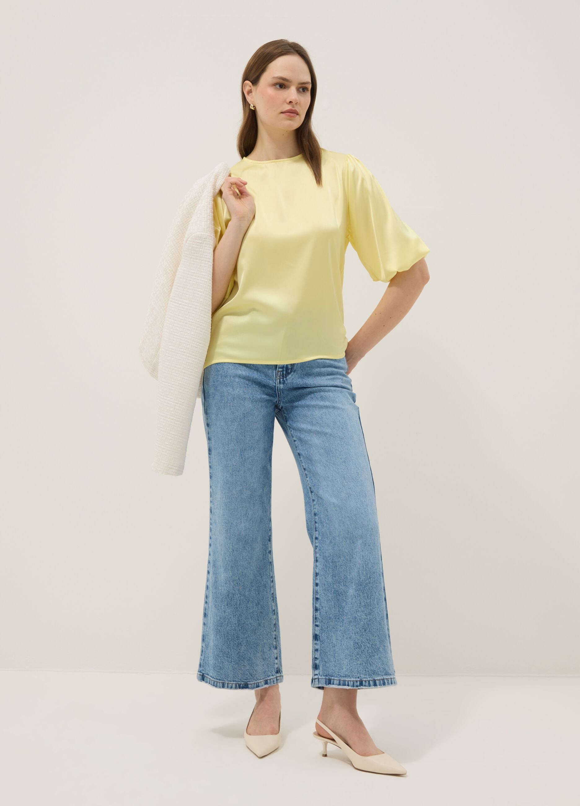 Yellow Regular Fit Long Sleeve Top with Keyhole Closure