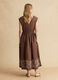 Brown pure cotton regular-fit dress with embroidery and V-neck_3
