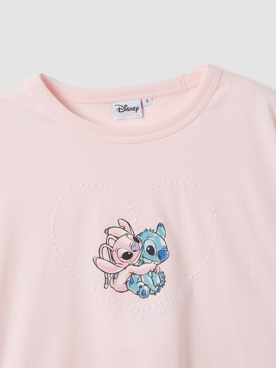 T-shirt rosa in puro cotone con stampa Lilo e Stitch regular fit_5