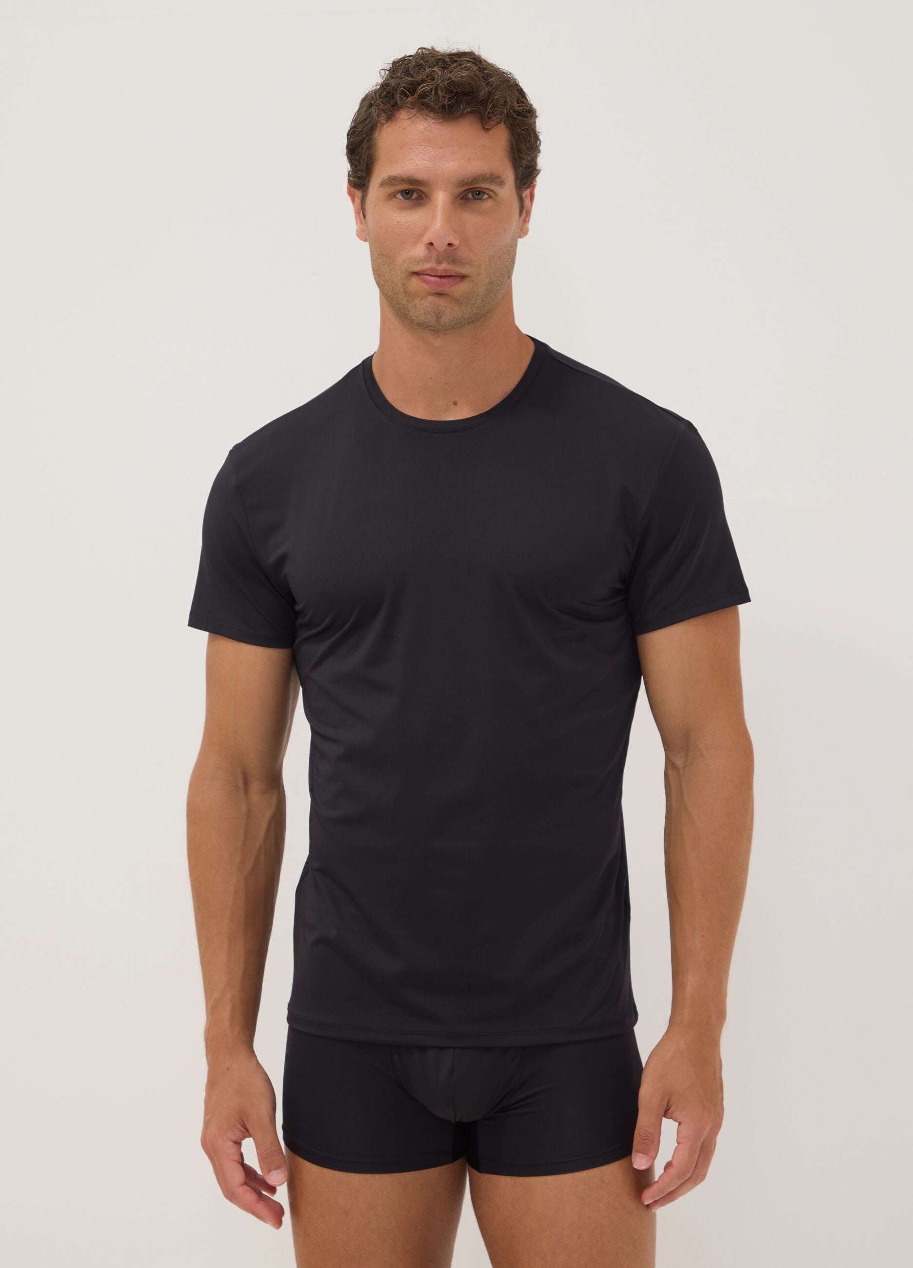 2-pack of black stretch microfibre T-shirts, regular fit