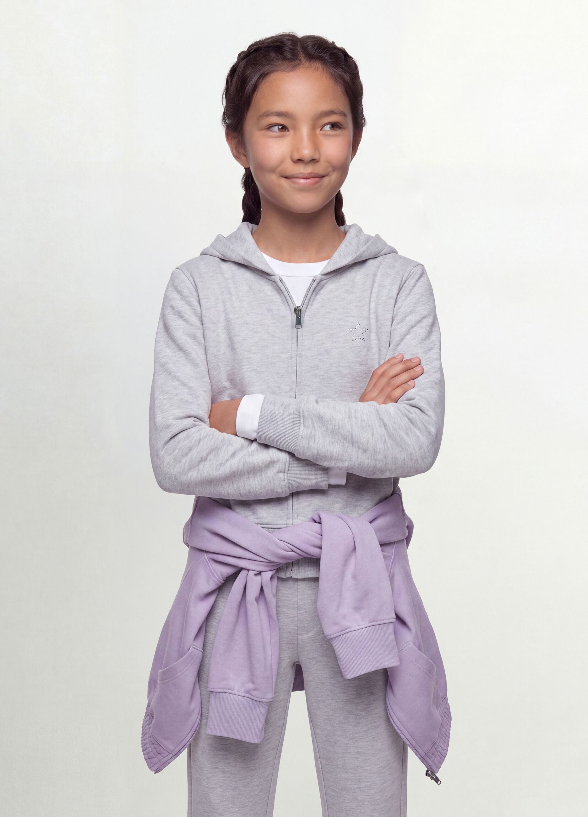 Girls&rsquo; grey hoodie in 100% organic cotton with star detail