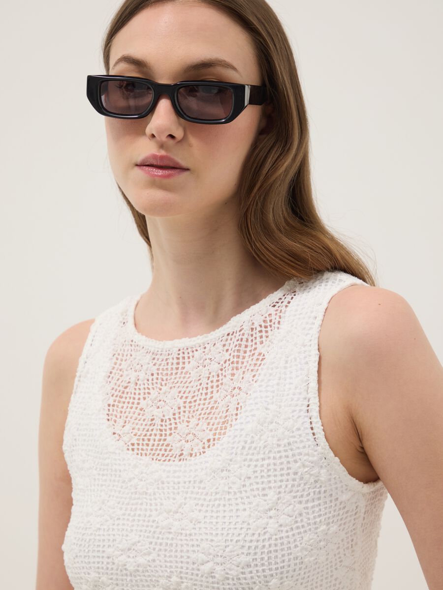 White stretch crochet-knit tank top_1