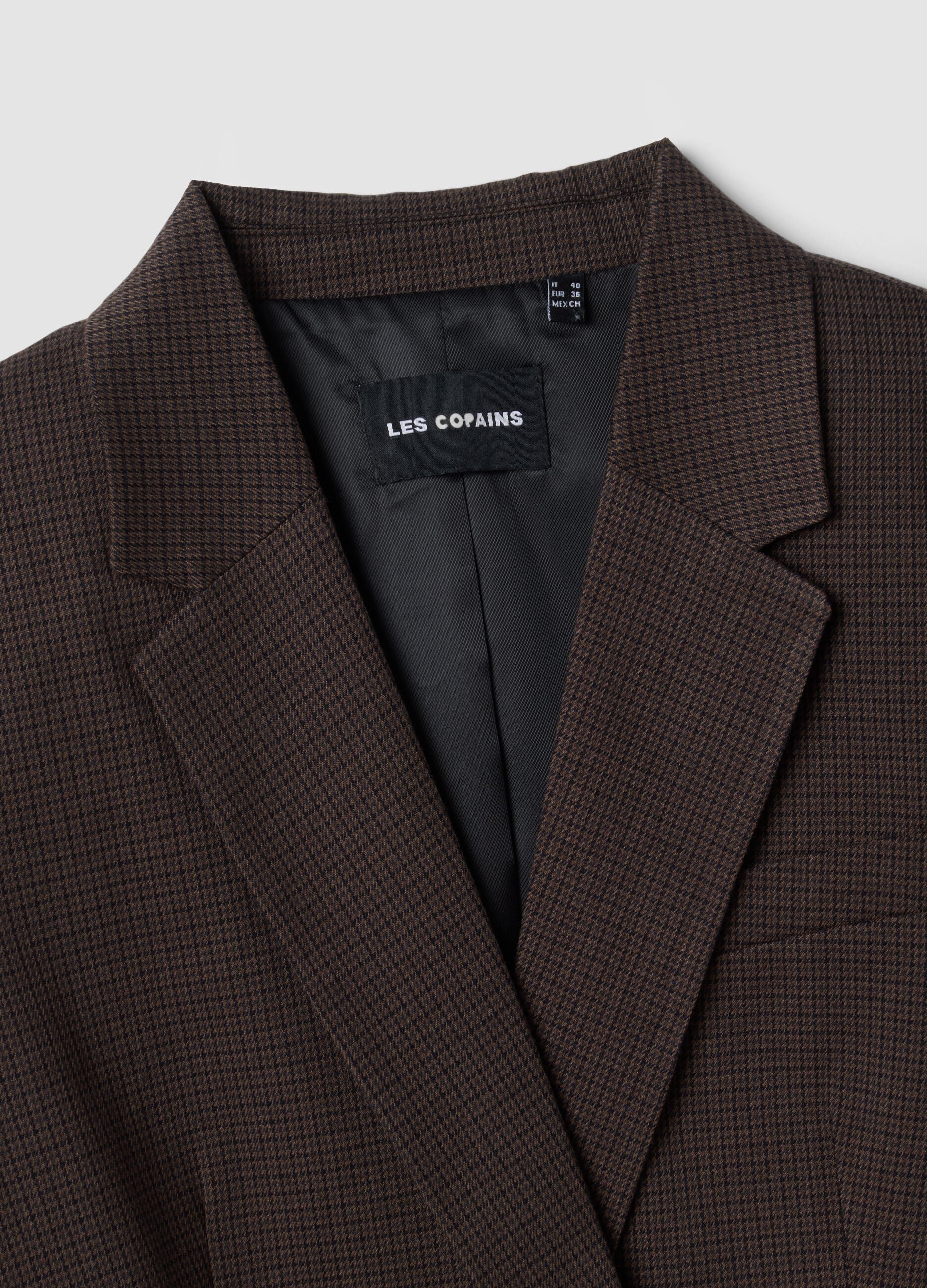Brown stretch viscose micro-check regular-fit blazer