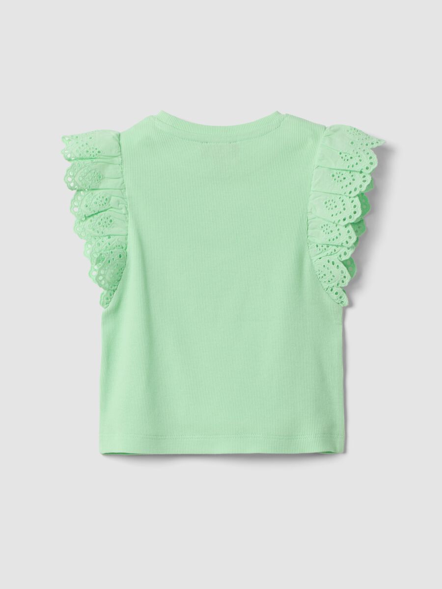 Girls&rsquo; green stretch cotton vest top with ruffles_4