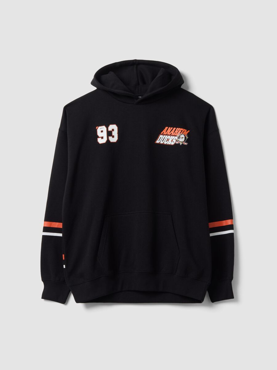 Black cotton-blend hoodie with Anaheim Ducks print_0