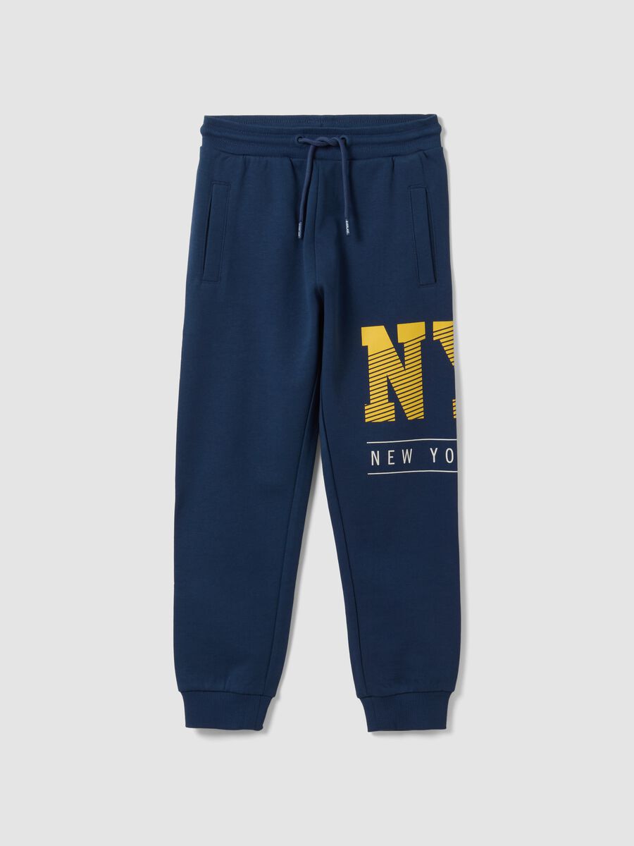 Blue pure cotton joggers with contrast print for boys_0