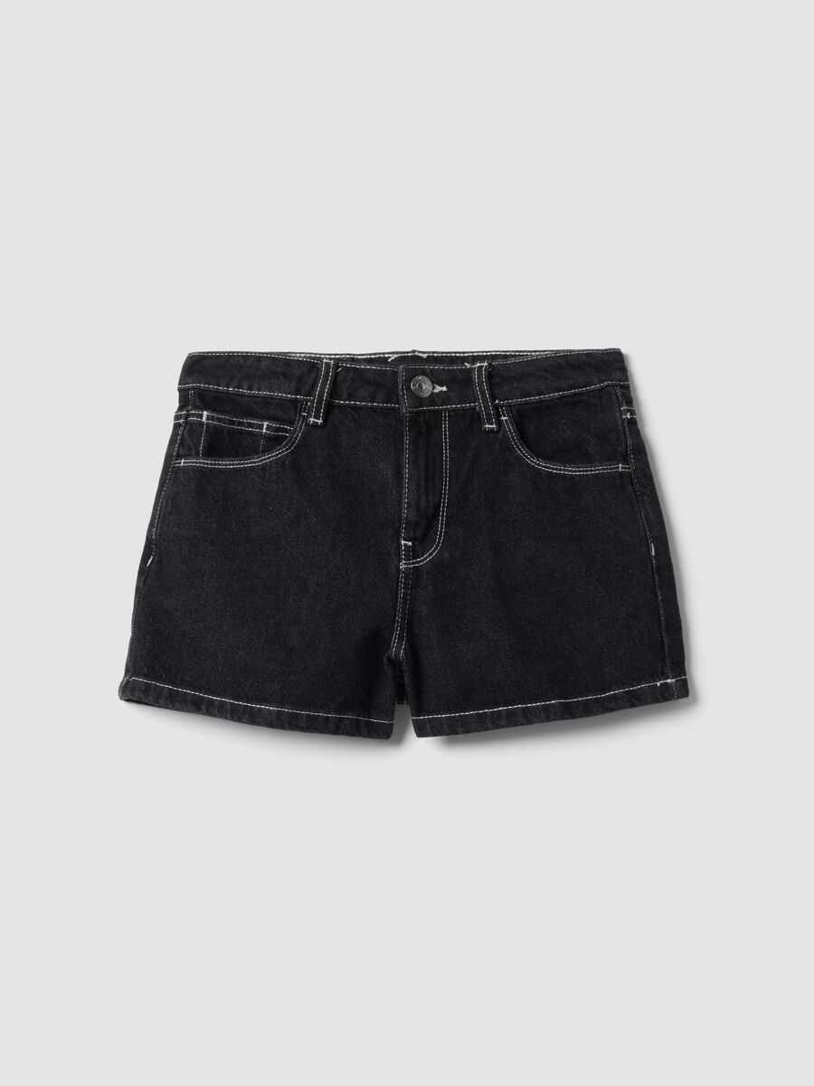 Girls&rsquo; black pure cotton denim shorts with star embroidery_3