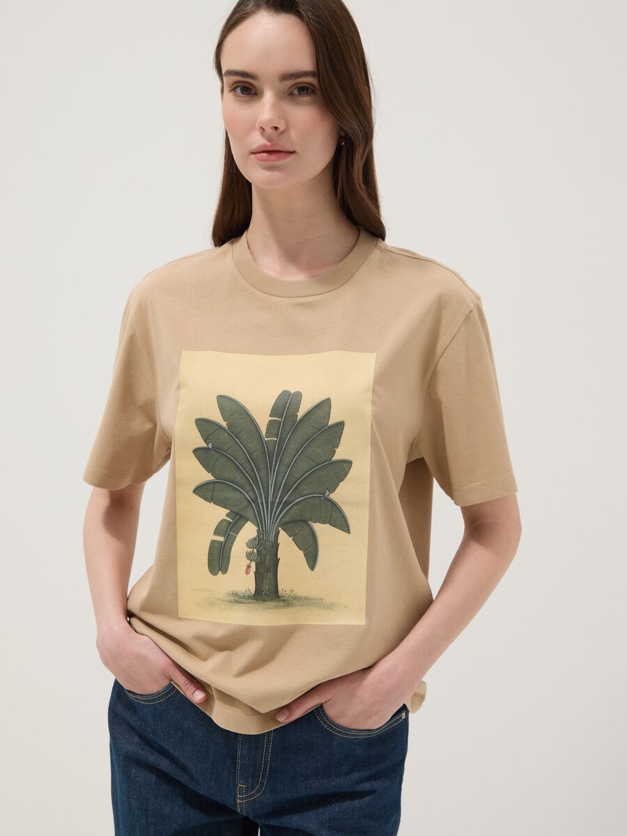 Beige pure cotton T-shirt with front print_1