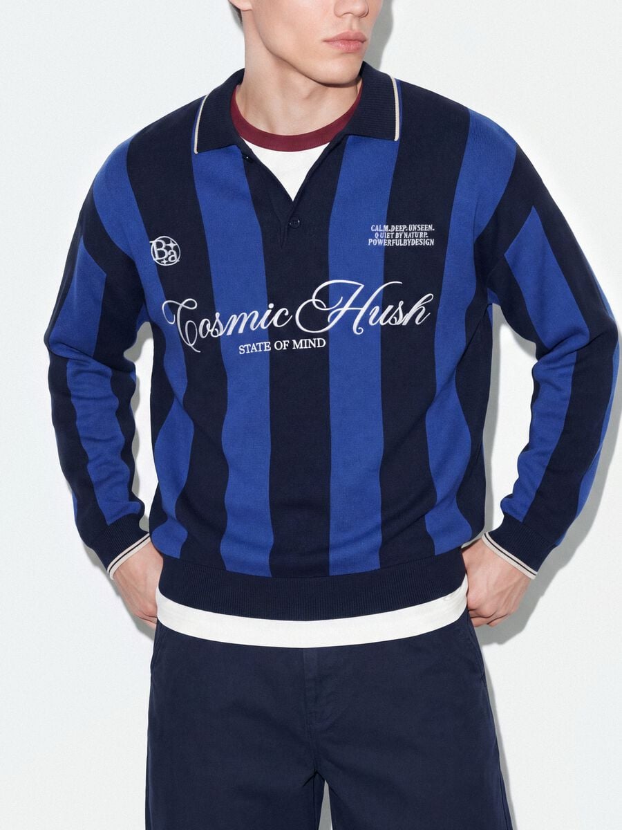 Maglia blu e nera in puro cotone con colletto polo over fit_2