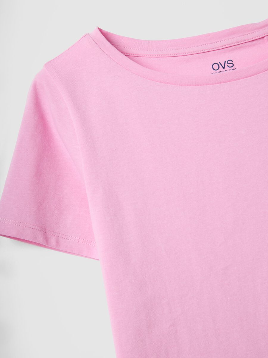 Pink pure cotton T-shirt with crew neck_5