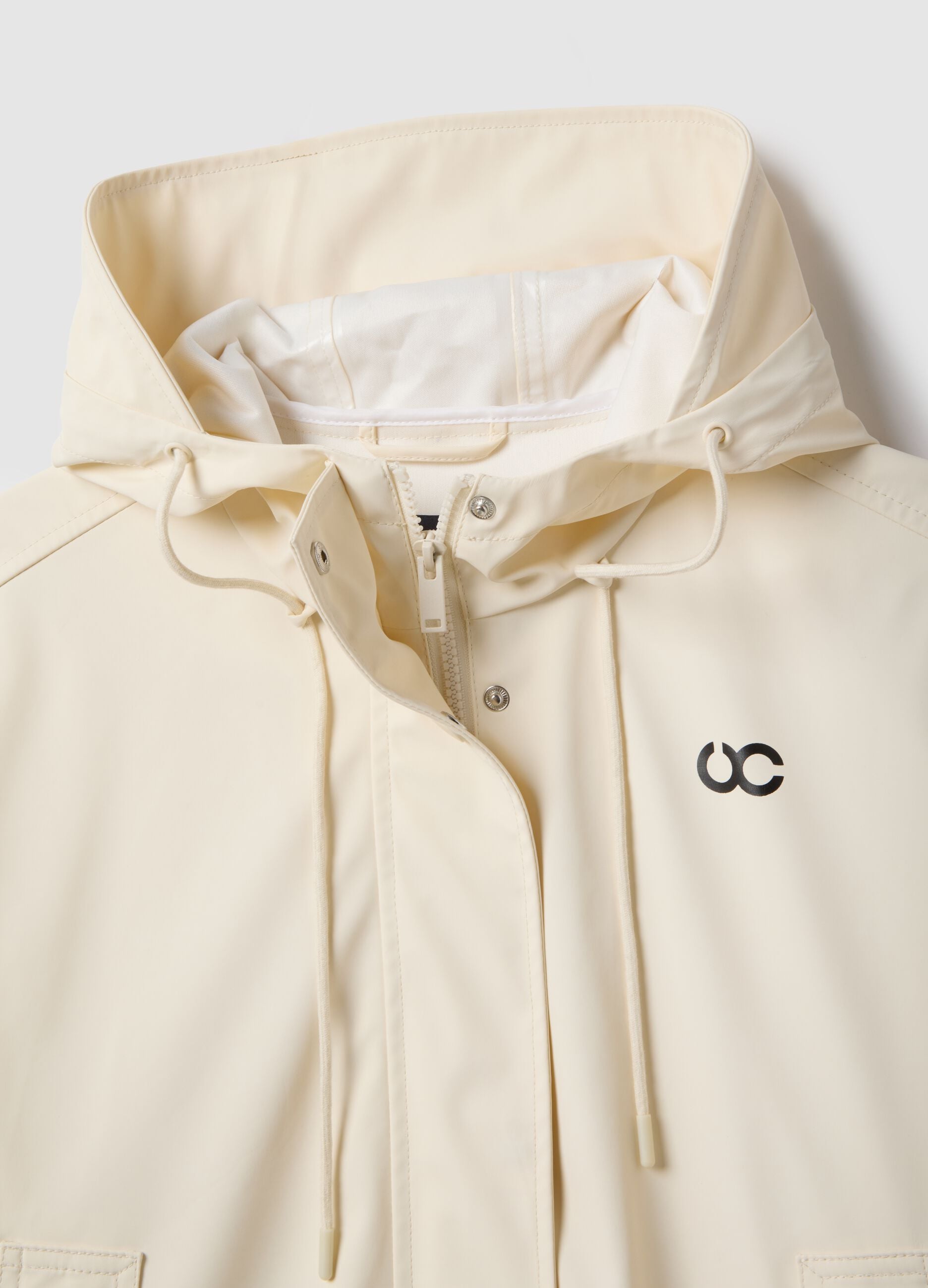 Beige waterproof jacket with hood, regular fit