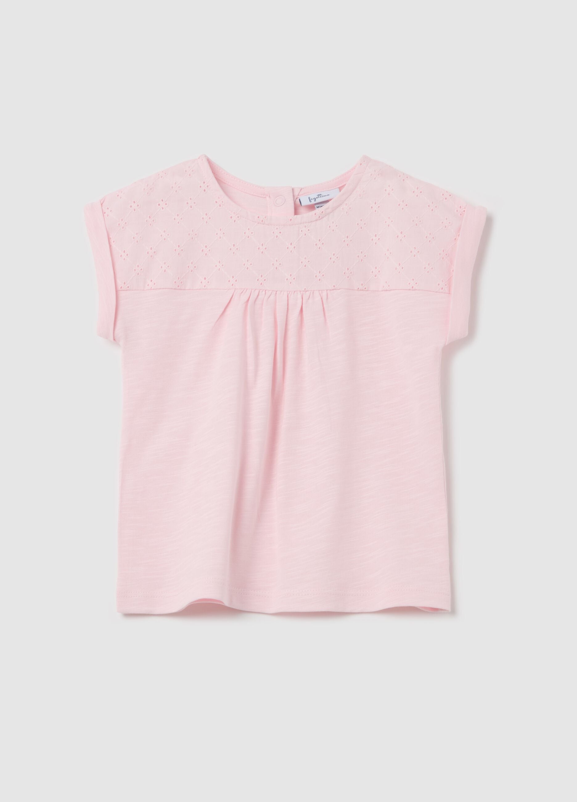 Cotton T-shirt with broderie anglaise insert