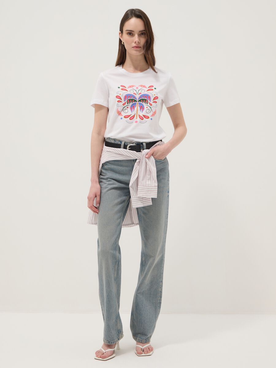 White pure cotton T-shirt with front print_2