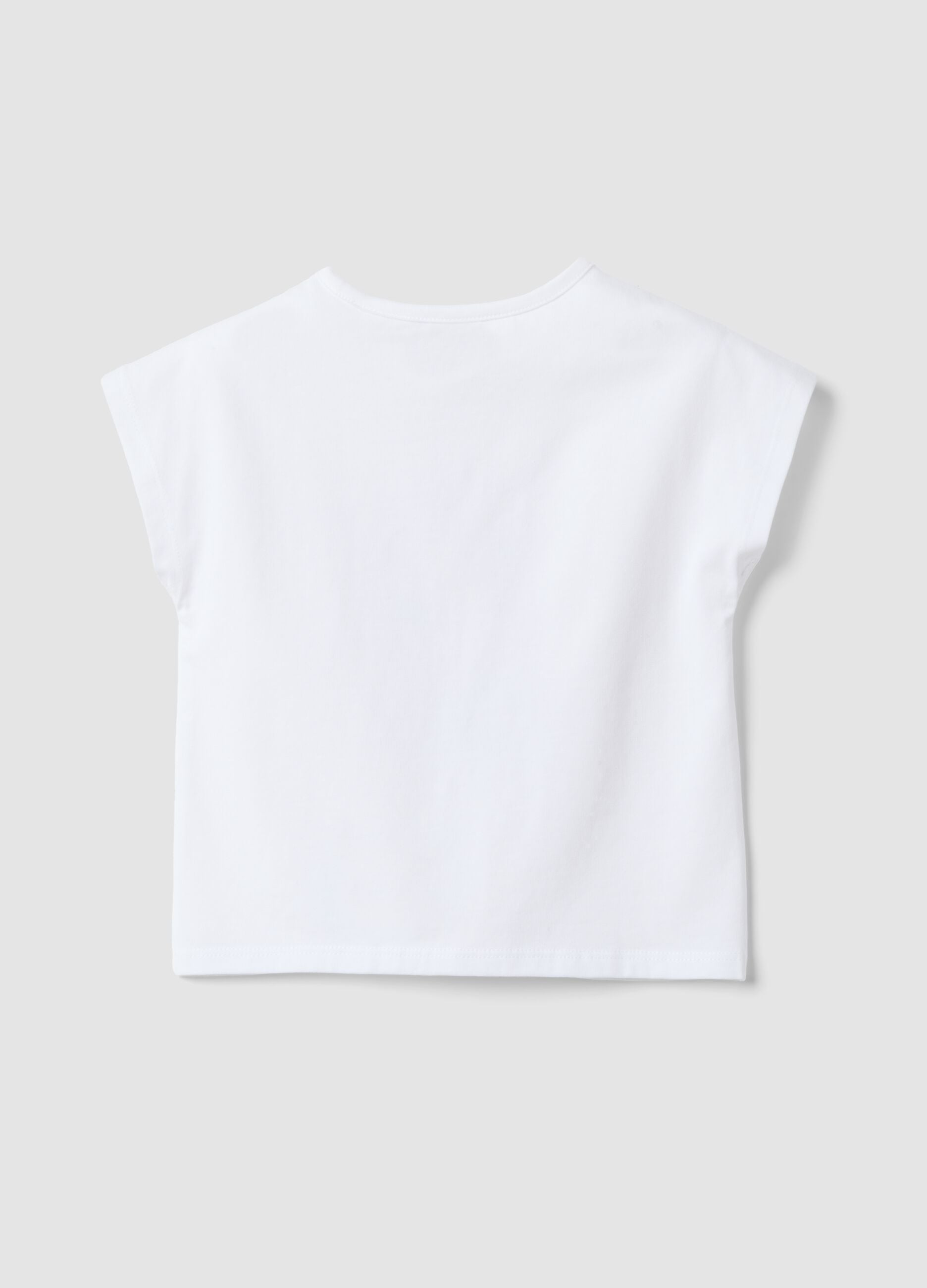 White stretch cotton T-shirt with knot and Toy Story print for girls