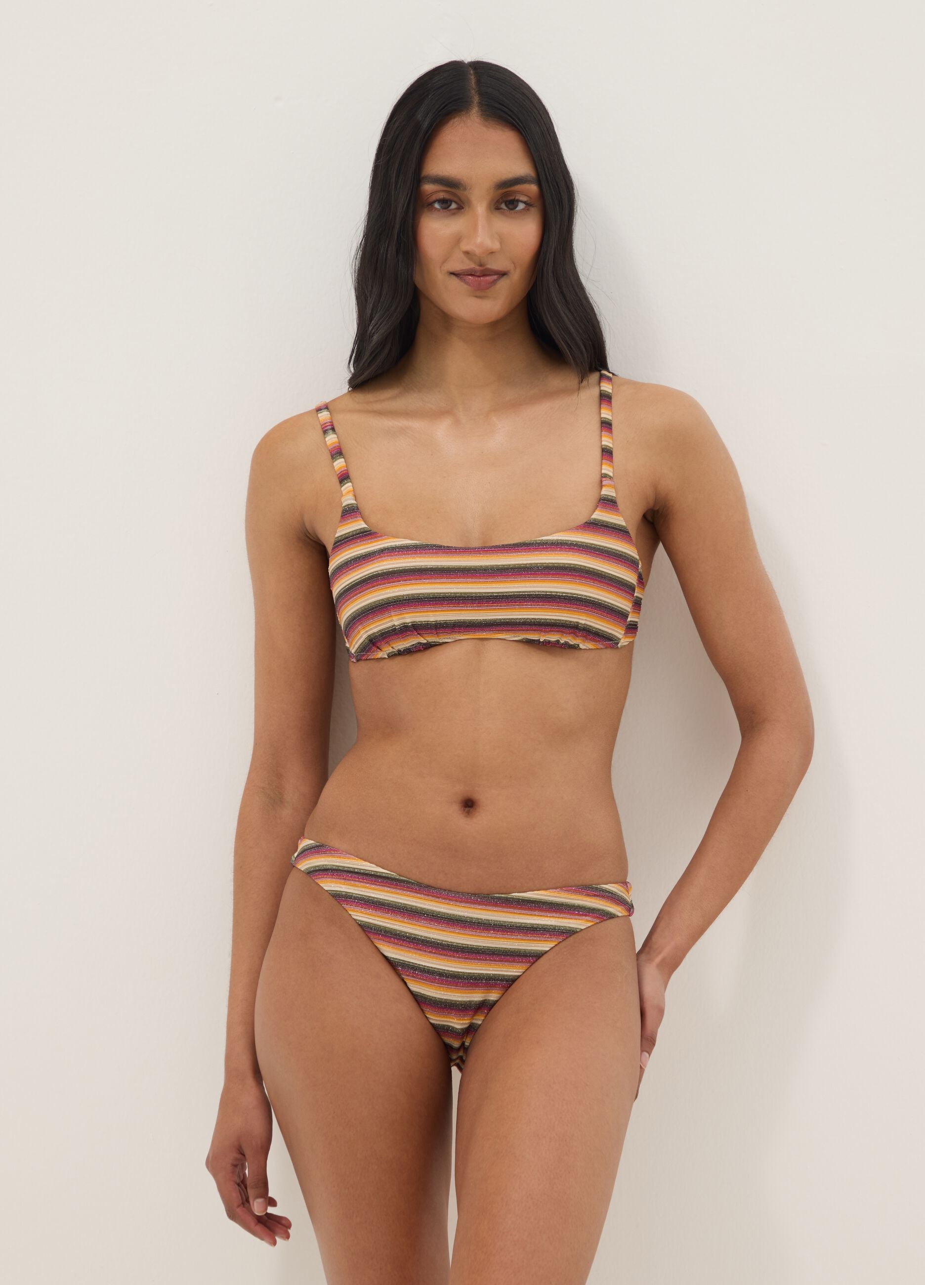 Multicoloured striped stretch bikini bottoms