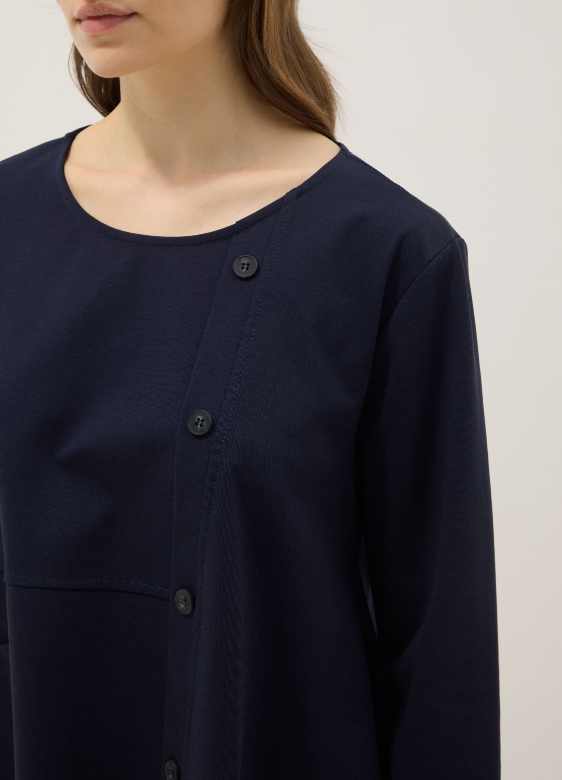 Blue stretch-cotton button-up blouse, regular fit
