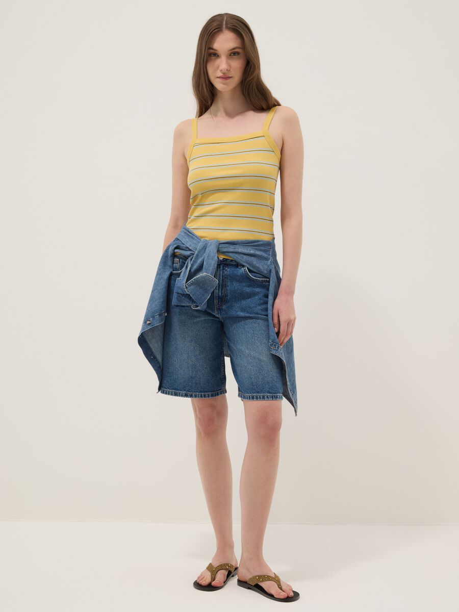 Yellow striped pure cotton regular-fit tank top_2