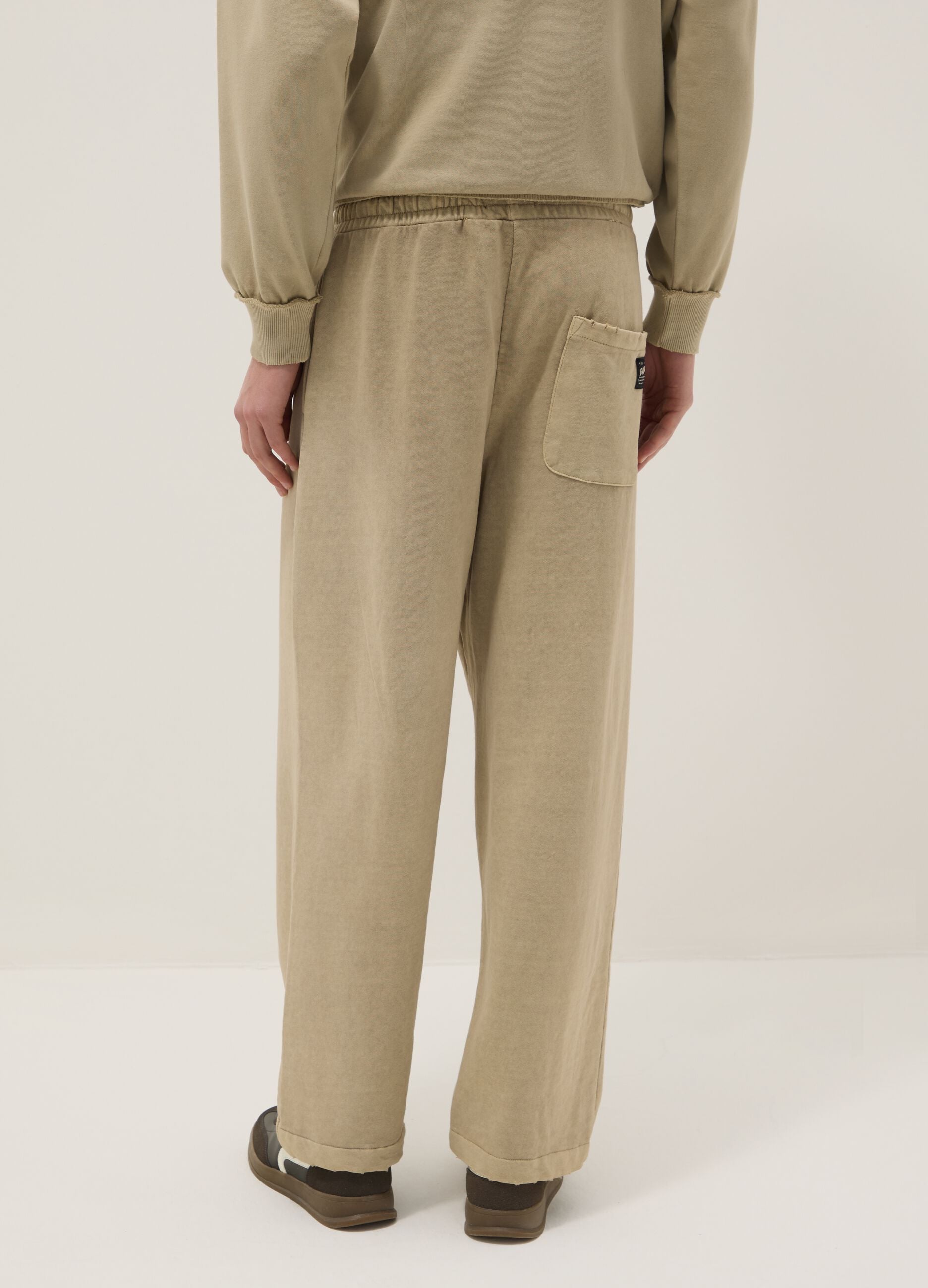 Oversize fit beige cotton blend trousers