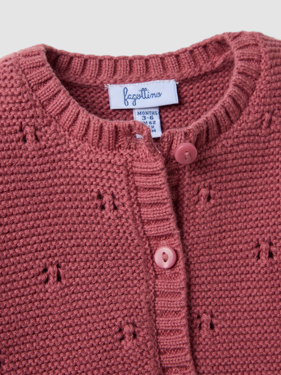 Pink organic cotton openwork knit set for baby girl_3
