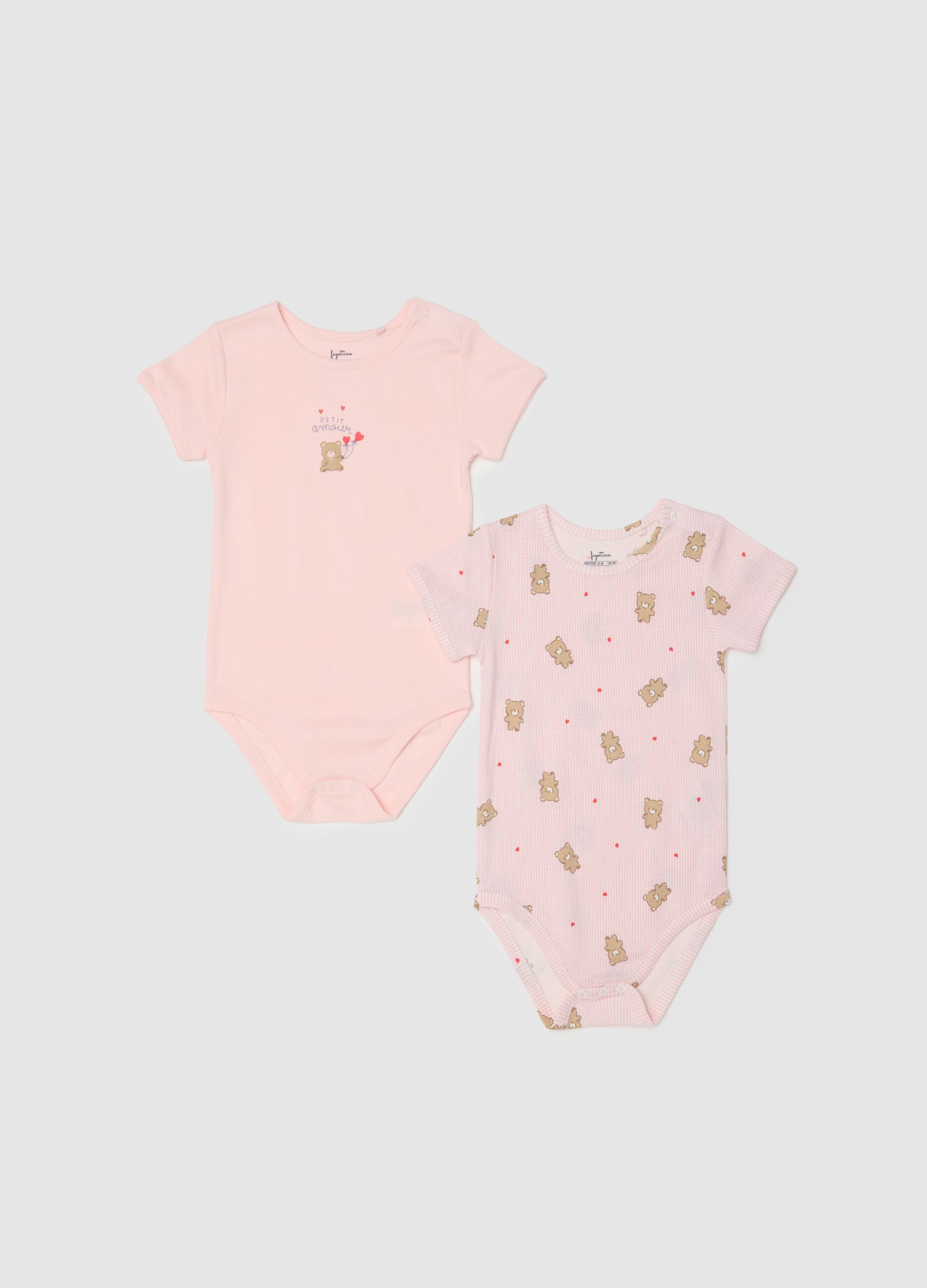 Bipack body in puro cotone rosa da neonata con stampe di orsetti